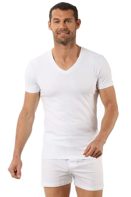 Pamuklu Yarım Kol V Yaka T-Shirt Erkek Atlet Özkan 0273 - Beyaz