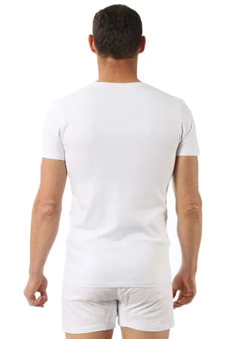 Pamuklu Yarım Kol V Yaka T-Shirt Erkek Atlet Özkan 0273 - Beyaz