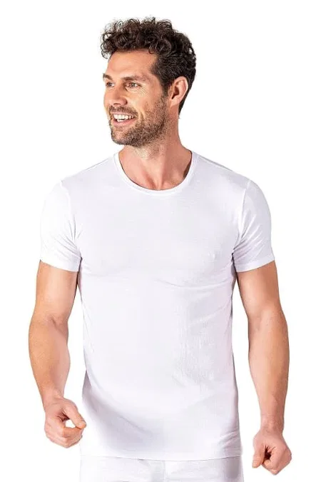 Pamuklu Modal Elastan Yarım Kol T-Shirt Fanila Özkan 11144 - Beyaz
