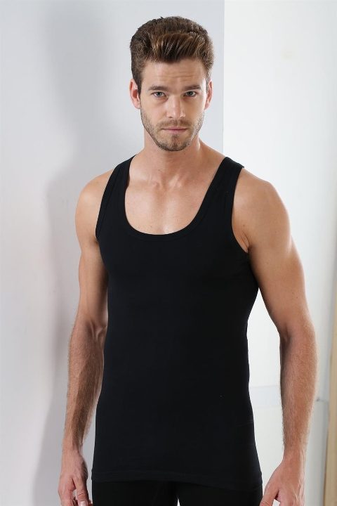 Pamuklu Ribana Askılı Erkek Atlet Arma Yıldız 1142 - Siyah