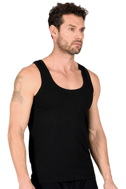 Pamuklu Esnek Kalın Askılı Erkek Atlet Özkan 11407 - Siyah