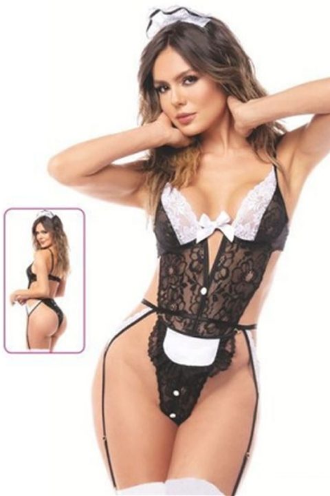 Siyah Dantel Detaylı Fantezi Takım For Dreams 8473 - Siyah