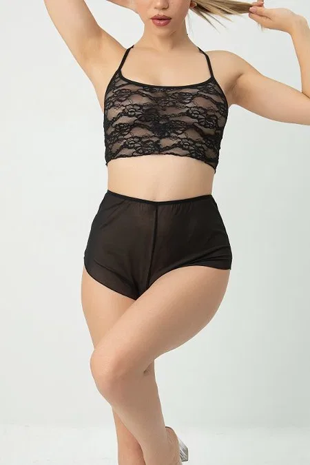 Fantezi Transparan Şortlu Bralet Takım DoReMi 002-001286 - Siyah