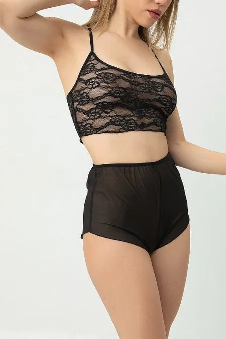 Fantezi Transparan Şortlu Bralet Takım DoReMi 002-001286 - Siyah