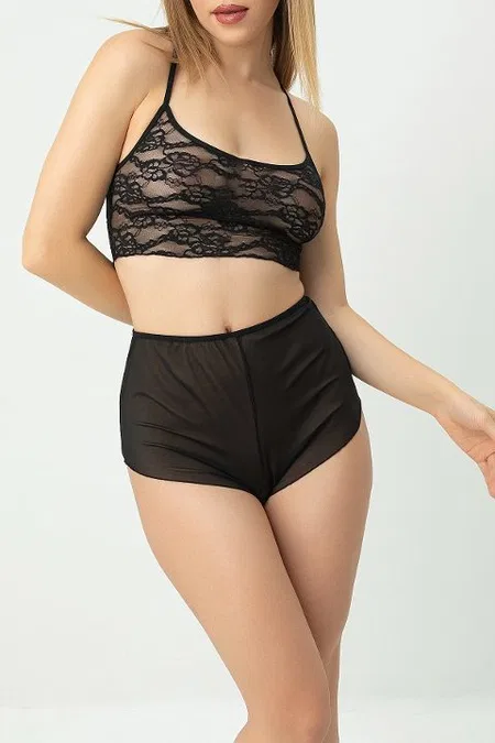 Fantezi Transparan Şortlu Bralet Takım DoReMi 002-001286 - Siyah