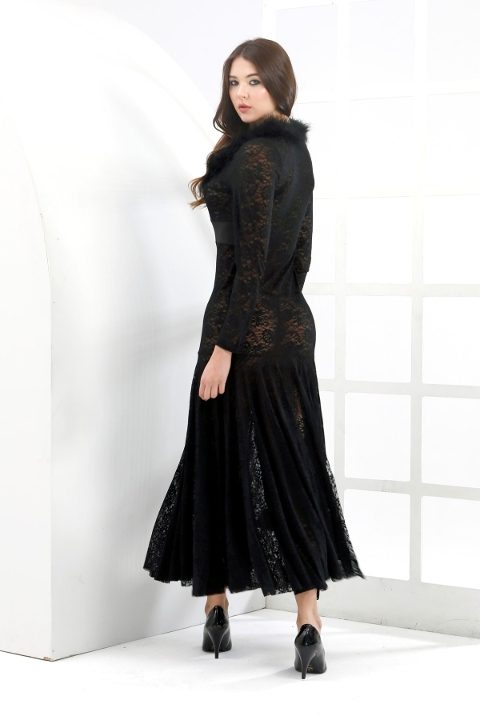 Tüy Detaylı Fantezi Kostüm Elbise Moonlight 9449 - Siyah