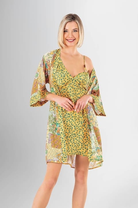 Yumuşak Doku 2Li Kısa Sabahlık Gecelik Takımı Ahu 1943 - Yeşil