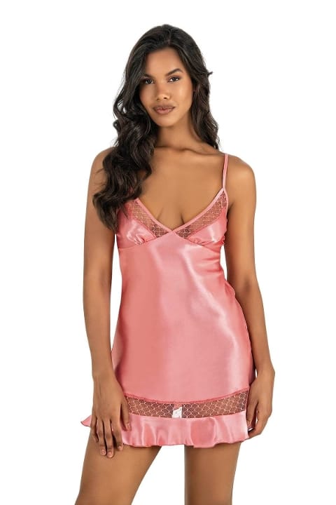 Fileli Leopar Desenli Kısa Saten Gecelik Ahu 8212