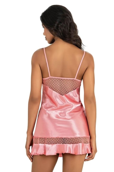 Ahu Lingerie Fileli Leopar Desenli Kısa Saten Gecelik Ahu 8212 - Görsel 2