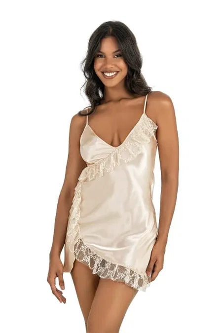 Fırfırlı Kısa Saten Body Ahu 8229 - Ekru