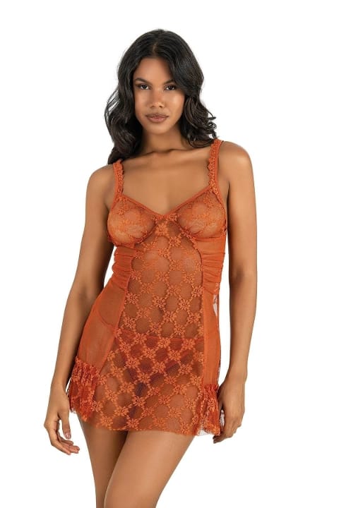 Fırfırlı İnci Renk Kısa Tül Gecelik Ahu 4224