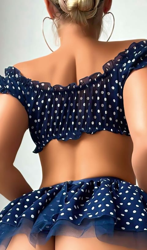 Fırfırlı Puantiyeli Lacivert Kostüm Jesica Bella 00135 - 2