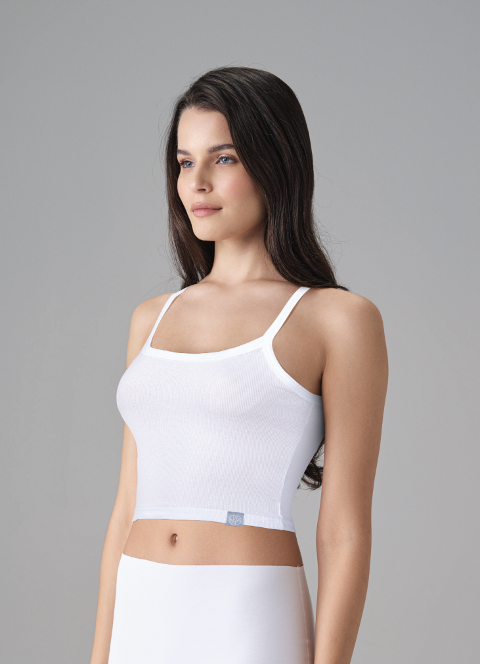 Fitilli Pamuklu İnce Askılı Kadın Atlet Doreanse 9327 - Bayaz