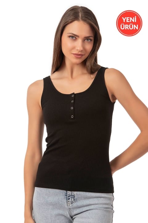 Kalın Askılı Pamuklu Likralı Atlet Özkan 27063 - Siyah