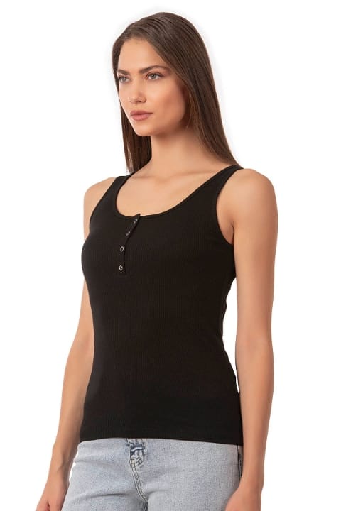 Kalın Askılı Pamuklu Likralı Atlet Özkan 27063 - Siyah