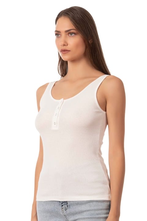 Kalın Askılı Pamuklu Likralı Atlet Özkan 27063 - Ekru