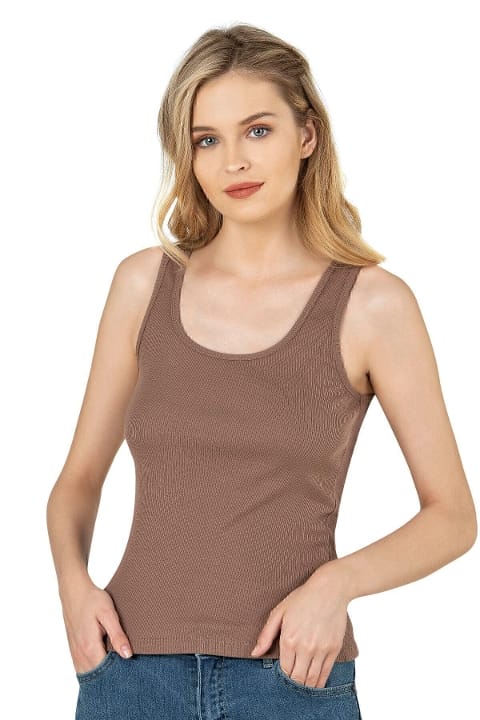 Pamuklu Fitilli Kalın Askılı Kadın Atlet Özkan 26815 - Kahverengi