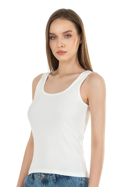 Pamuklu Fitilli Kalın Askılı Kadın Atlet Özkan 26815 - Ekru