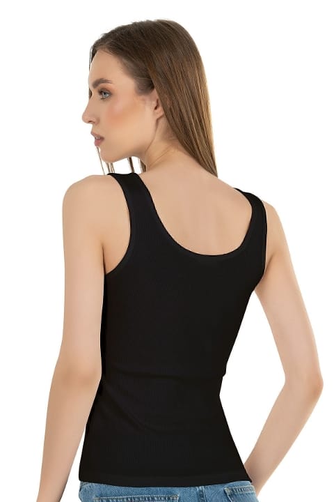 Pamuklu Fitilli Kalın Askılı Kadın Atlet Özkan 26815 - Siyah