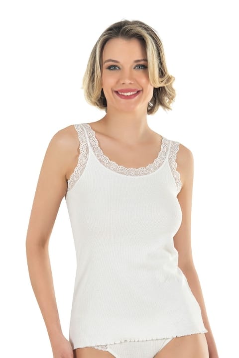 Fitilli Pamuklu Dantelli Kalın Askılı Kadın Atlet Özkan 26816