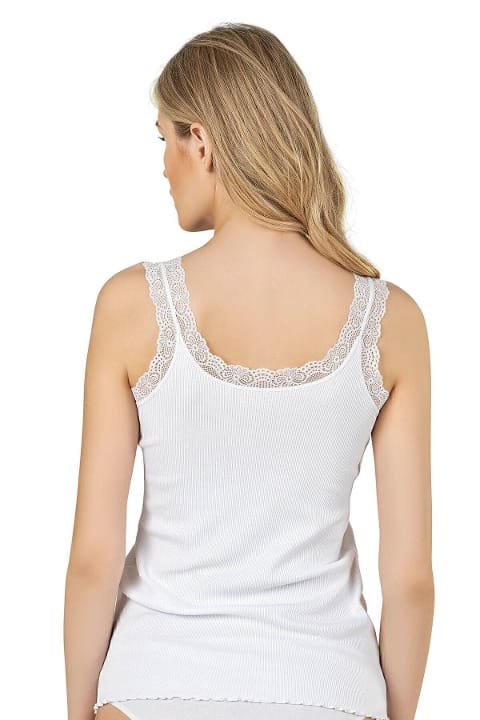 Fitilli Pamuklu Dantelli Kalın Askılı Kadın Atlet Özkan 26816 - Beyaz