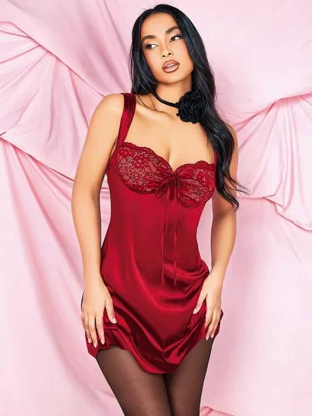 Şeffaf Dantel Detaylı Tek Parça Body Pink Night 3852 - Kırmızı