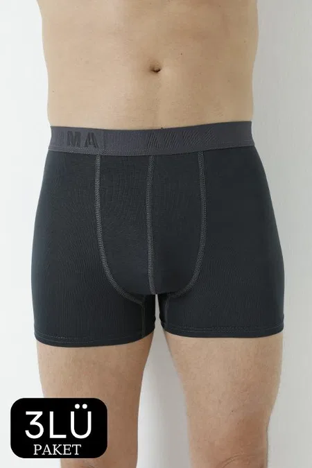 Füme Bambu Erkek Boxer 3'lü Paket Arma Yıldız 1172 - Füme