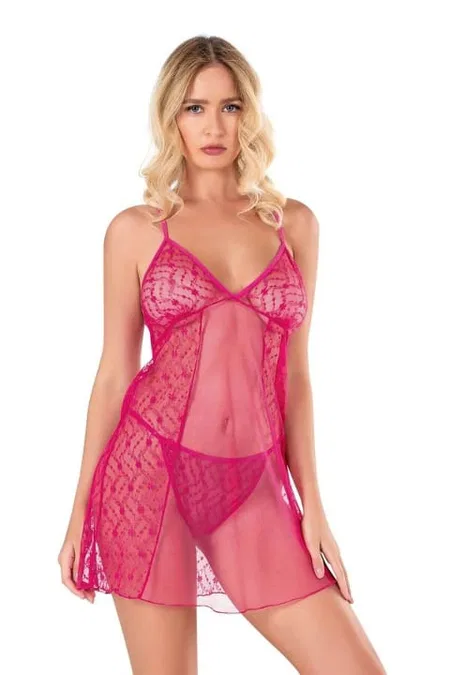 Fuşya Dantelli Tül Gecelik Ahu Lingerie 4120 - Fuşya