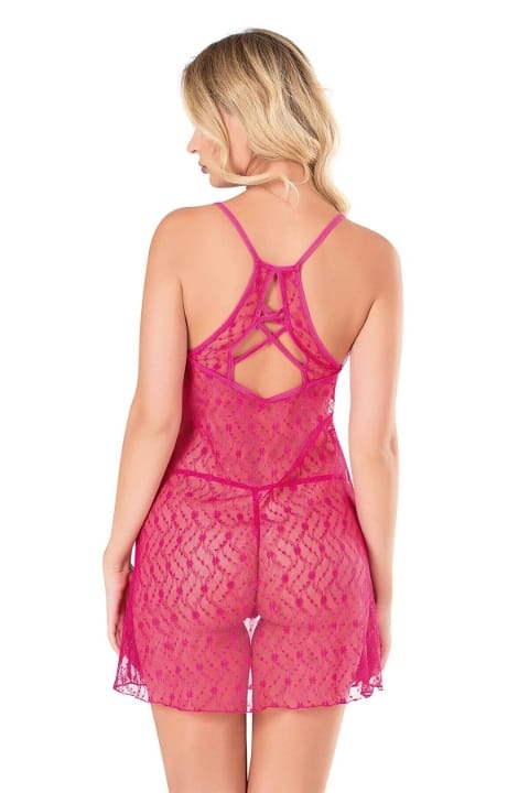 Fuşya Dantelli Tül Gecelik Ahu Lingerie 4120 - Fuşya