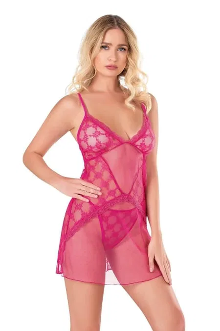 Fuşya Şeffaf Tül Fantezi Body Ahu 4133 - Fuşya