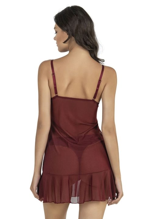 Dantel Detaylı String Gecelik Takım Pembe Somon Fabony 4180 - 2