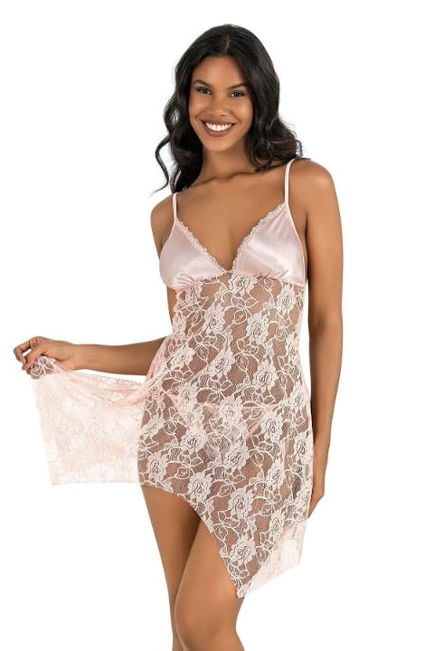 Saten Şeffaf Tek Parça Kısa Gecelik Ahu 4215