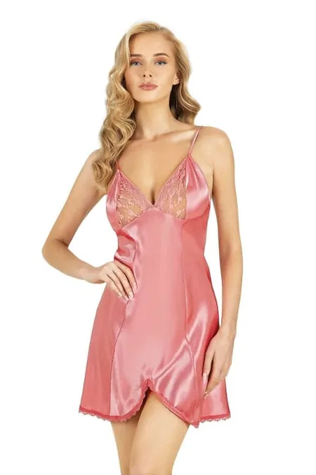 Göğüs Dekolteli Leopar Kısa Saten Body Ahu 8210 - Pembe