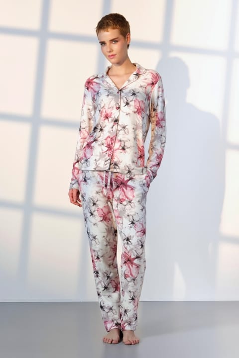 Çiçek Desenli Kadın Pijama Takımı Gömlek Yaka Doreanse 25K4031 - Pembe