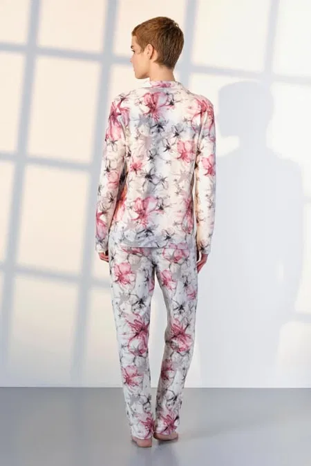 Çiçek Desenli Kadın Pijama Takımı Gömlek Yaka Doreanse 25K4031 - Pembe