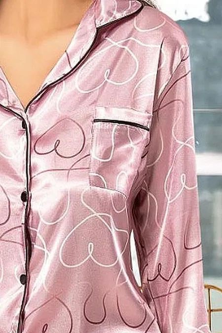 Saten Leopar Desenli Pijama Çeyiz Seti XSES 2000 - Pembe