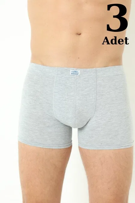 Pamuklu Elastan Gri Erkek Boxer 3'lü Paket Arma Yıldız 1170 - Gri