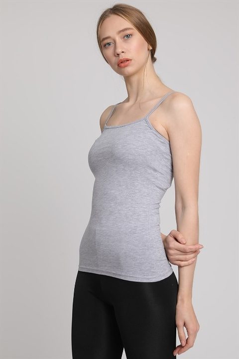 Yüksek Pamuklu Esnek Gri İp Askı Atlet Arma Yıldız 3356 - Gri