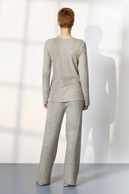 Gri Melanj Viskon Düğmeli Yaka Kadın Pijama Takımı Doreanse 25K4040 - Gri