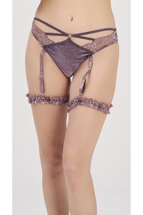 Kadife Dantel Detaylı Jartiyer Takım Moonlight 3222 - Gül Kurusu