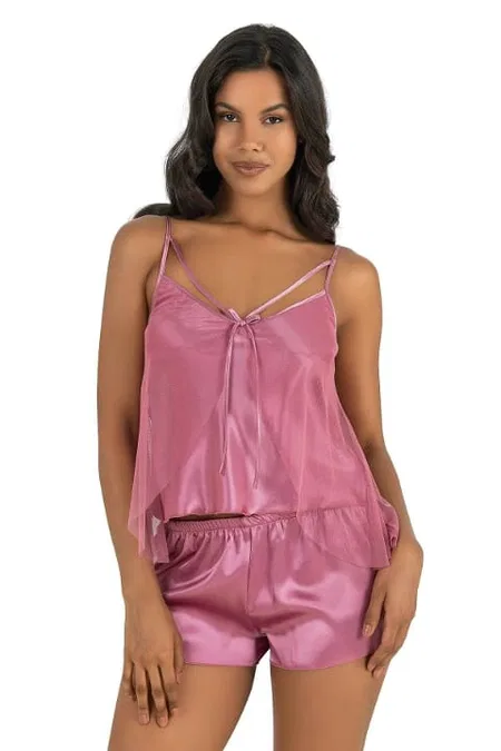 Gülkurusu Saten Kadın Şort Pijama Takımı Ahu 9215 - Fuşya