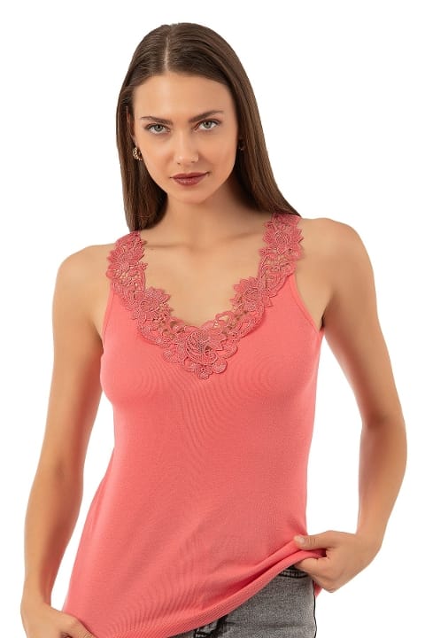 Pamuklu Ribana Dantelli Atlet Özkan 2001 - Somon