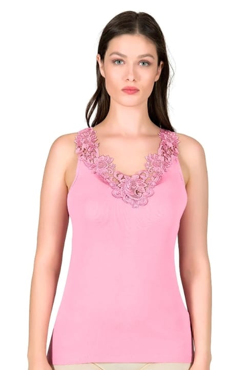 Pamuklu Ribana Dantelli Atlet Özkan 2001 - Pembe