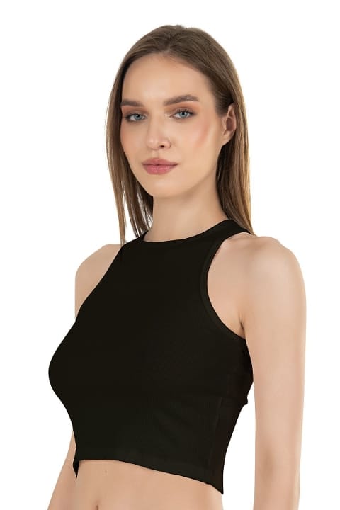 Halter Yaka Pamuklu Fitilli Vücuda Oturan Crop Atlet Özkan 26814