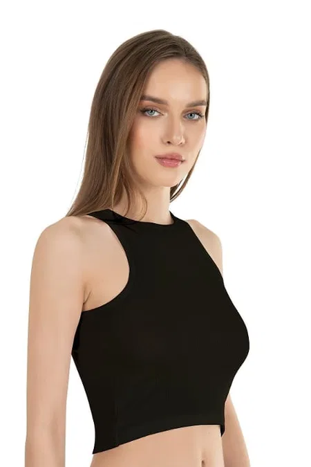 Halter Yaka Pamuklu Fitilli Vücuda Oturan Crop Atlet Özkan 26814 - 2