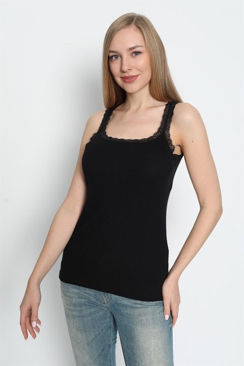 Dantel Detaylı İnce Askılı Siyah Atlet 3lü Paket Arma Yıldız 3362 - Siyah