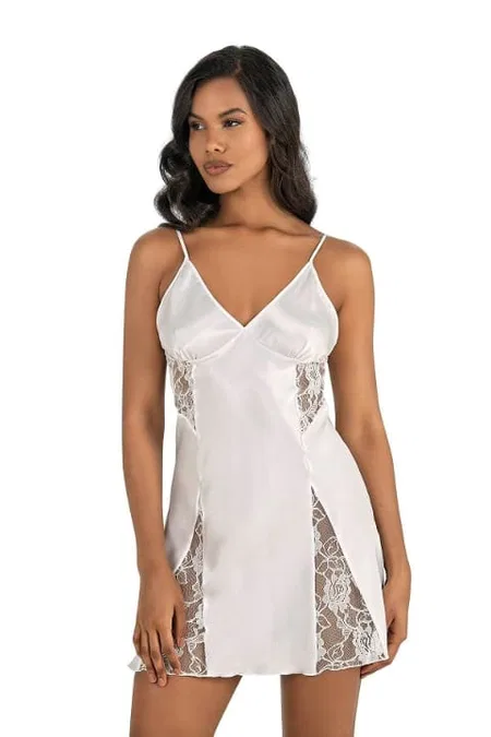 İnce Askılı Ekru Kısa Saten Body Ahu 8204 - Ekru