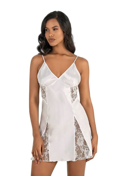 İnce Askılı Ekru Kısa Saten Body Ahu 8204