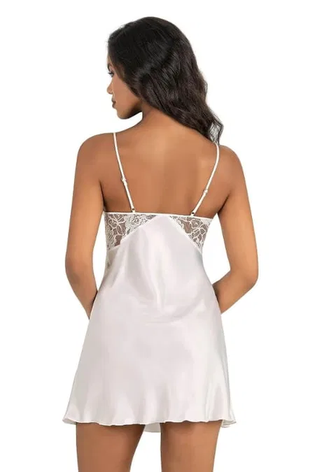 İnce Askılı Ekru Kısa Saten Body Ahu 8204 - Ekru