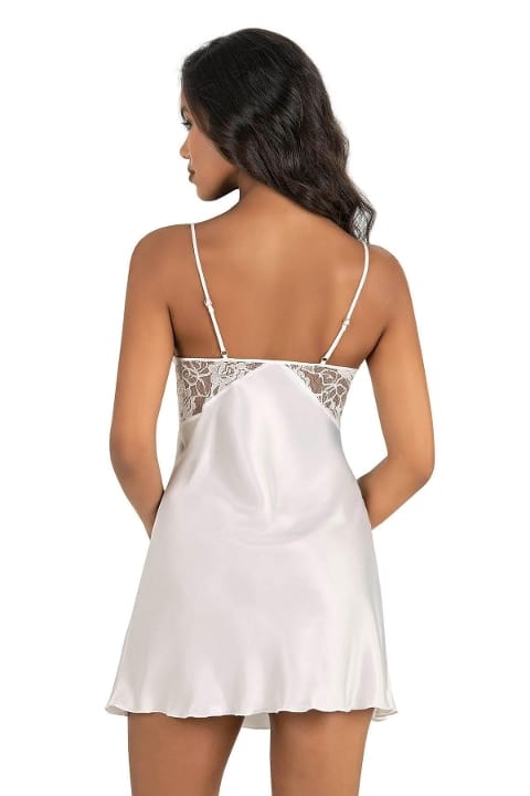 İnce Askılı Ekru Kısa Saten Body Ahu 8204 - 2